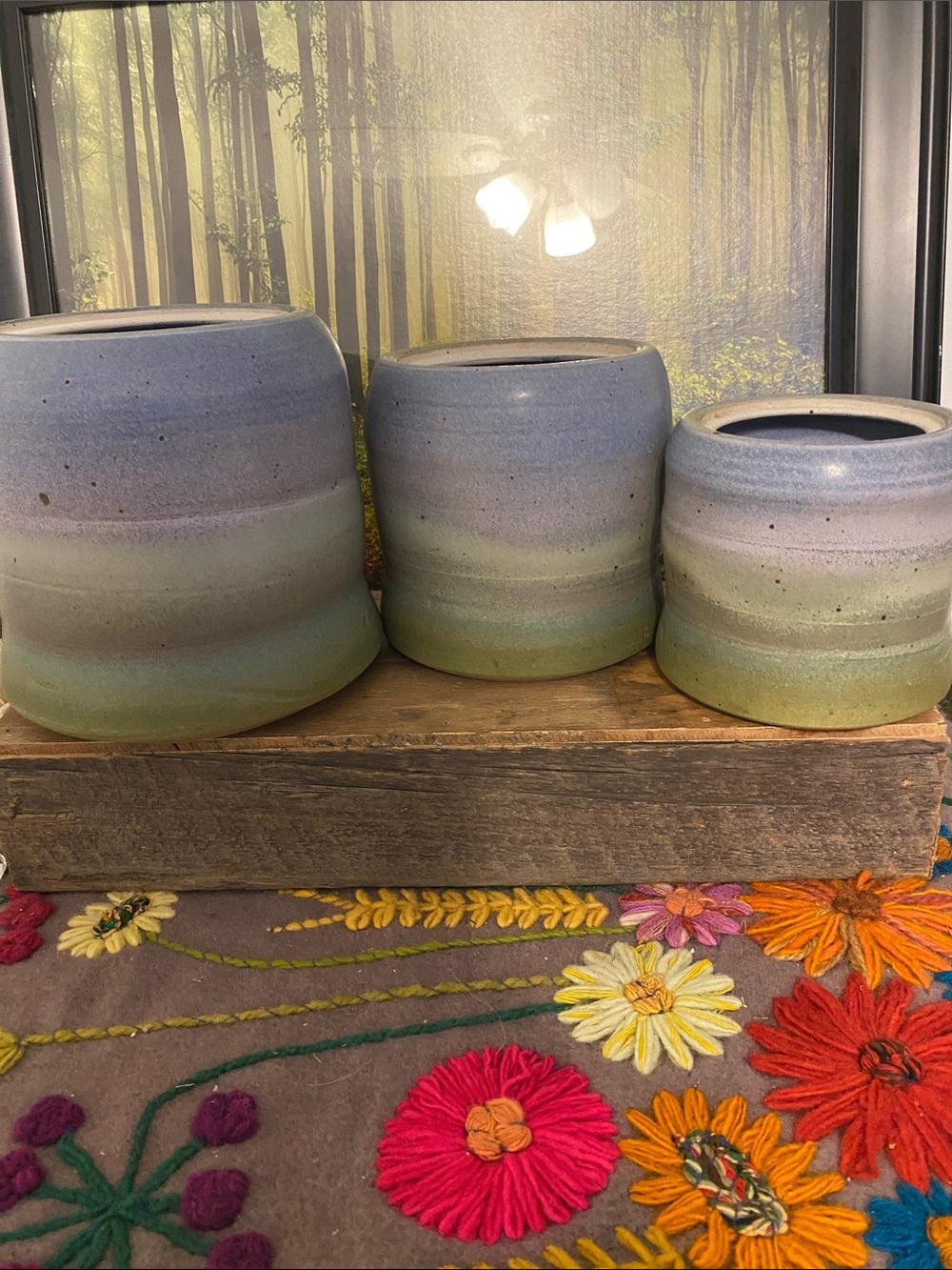 Set of 3 Gradient Ceramic Planters - Pastel Blue, Green & Purple, no cracks